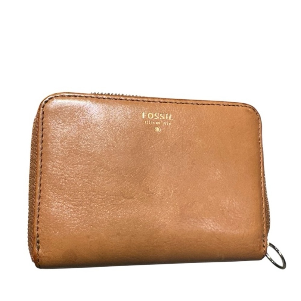 Fossil Camel Color Leather Zip Wallet